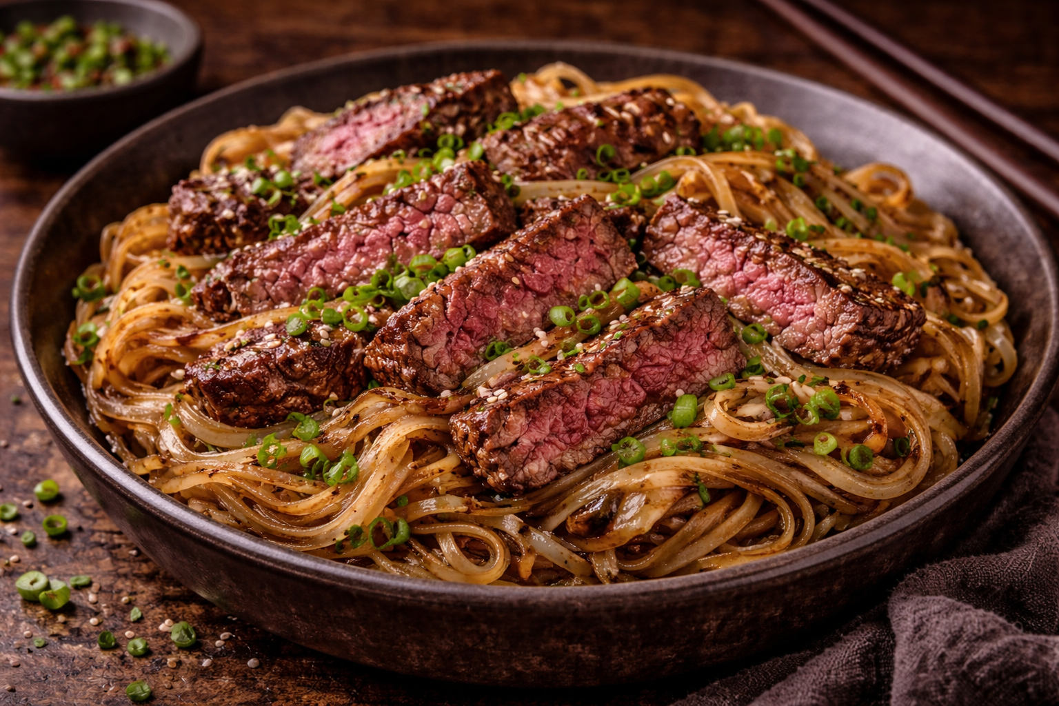 Stir-Fried Beef with Onions and Rice Noodles