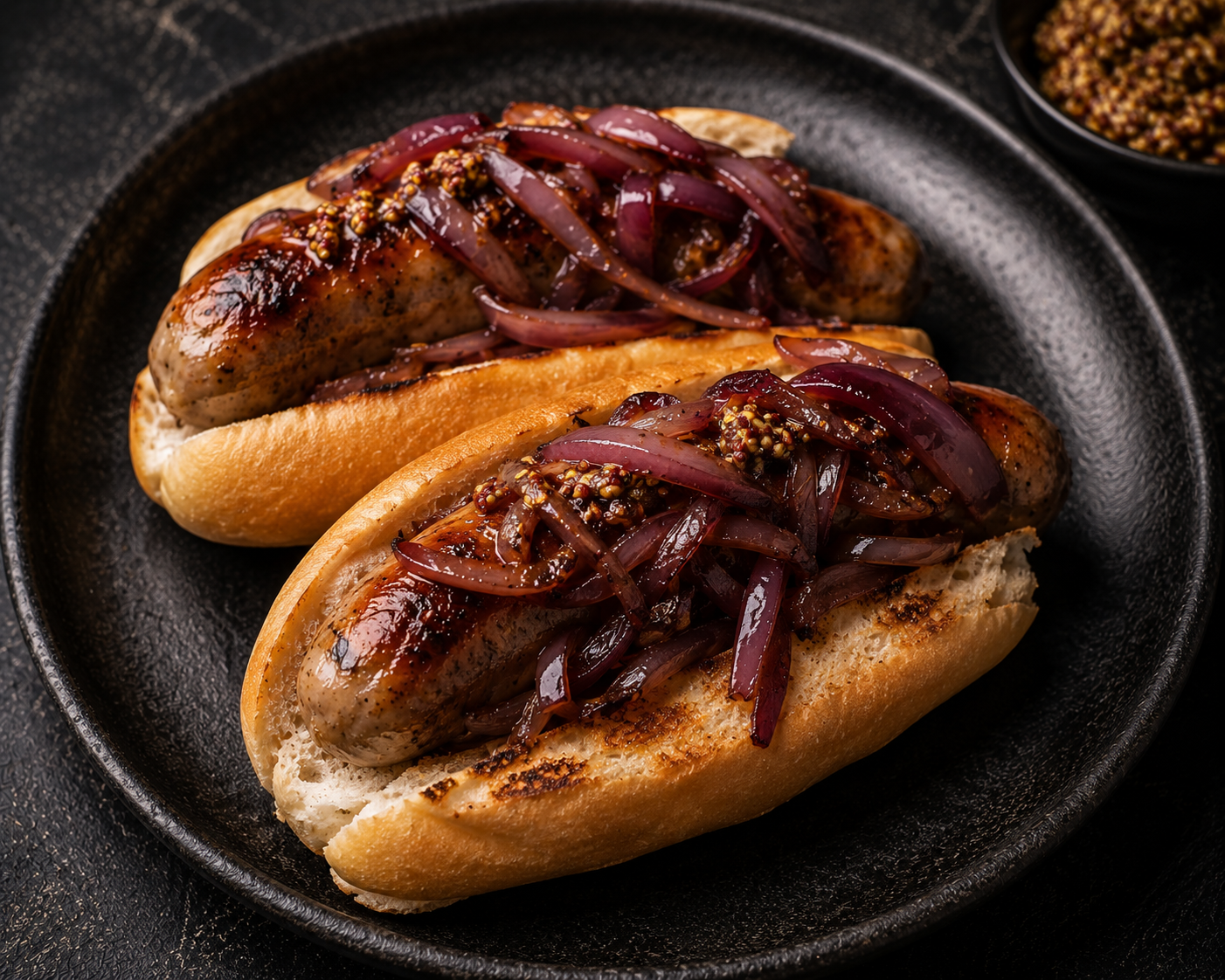 Brats with Glazed Red Onions