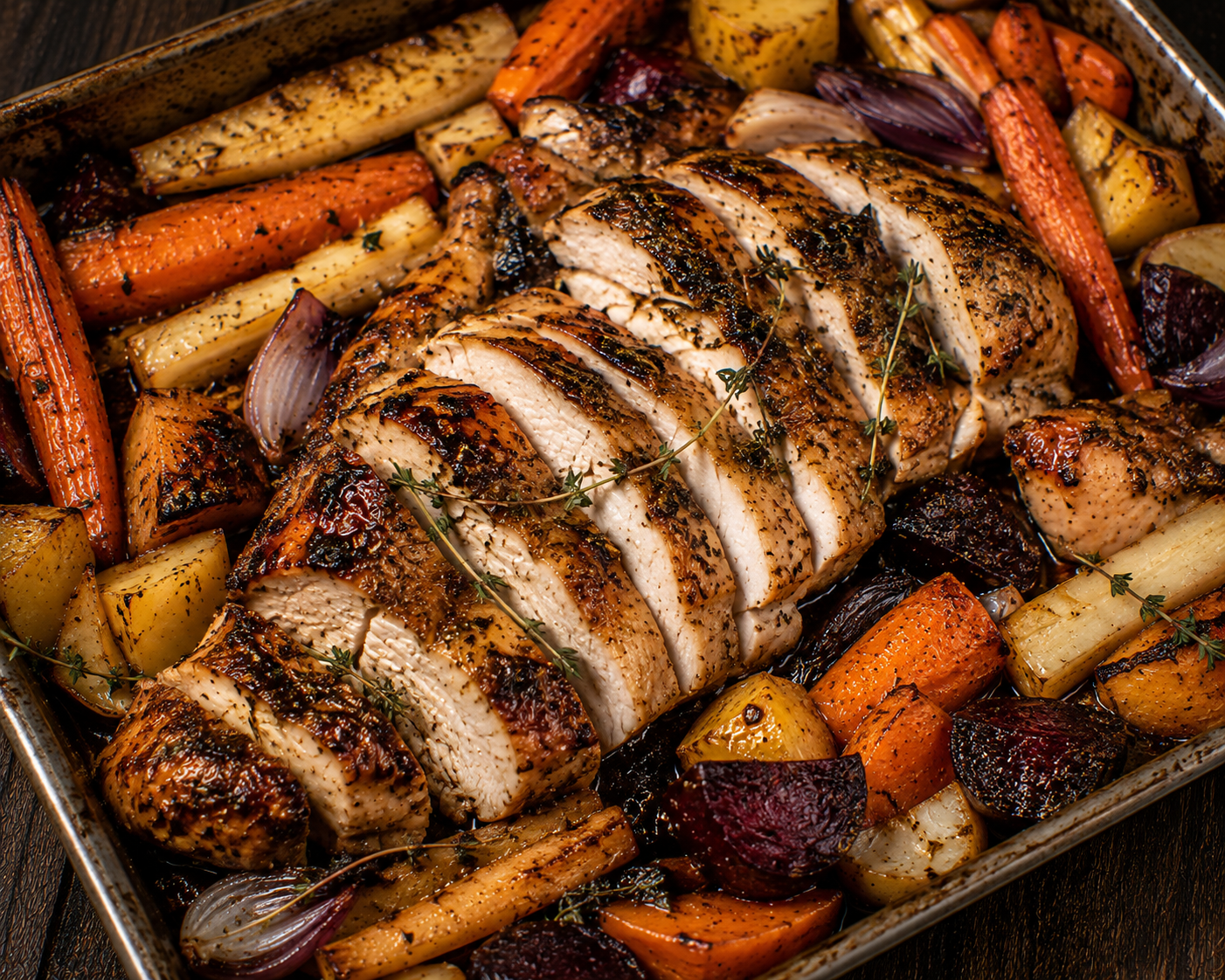 Marinated Roast Chicken with Roasted Root Vegetables