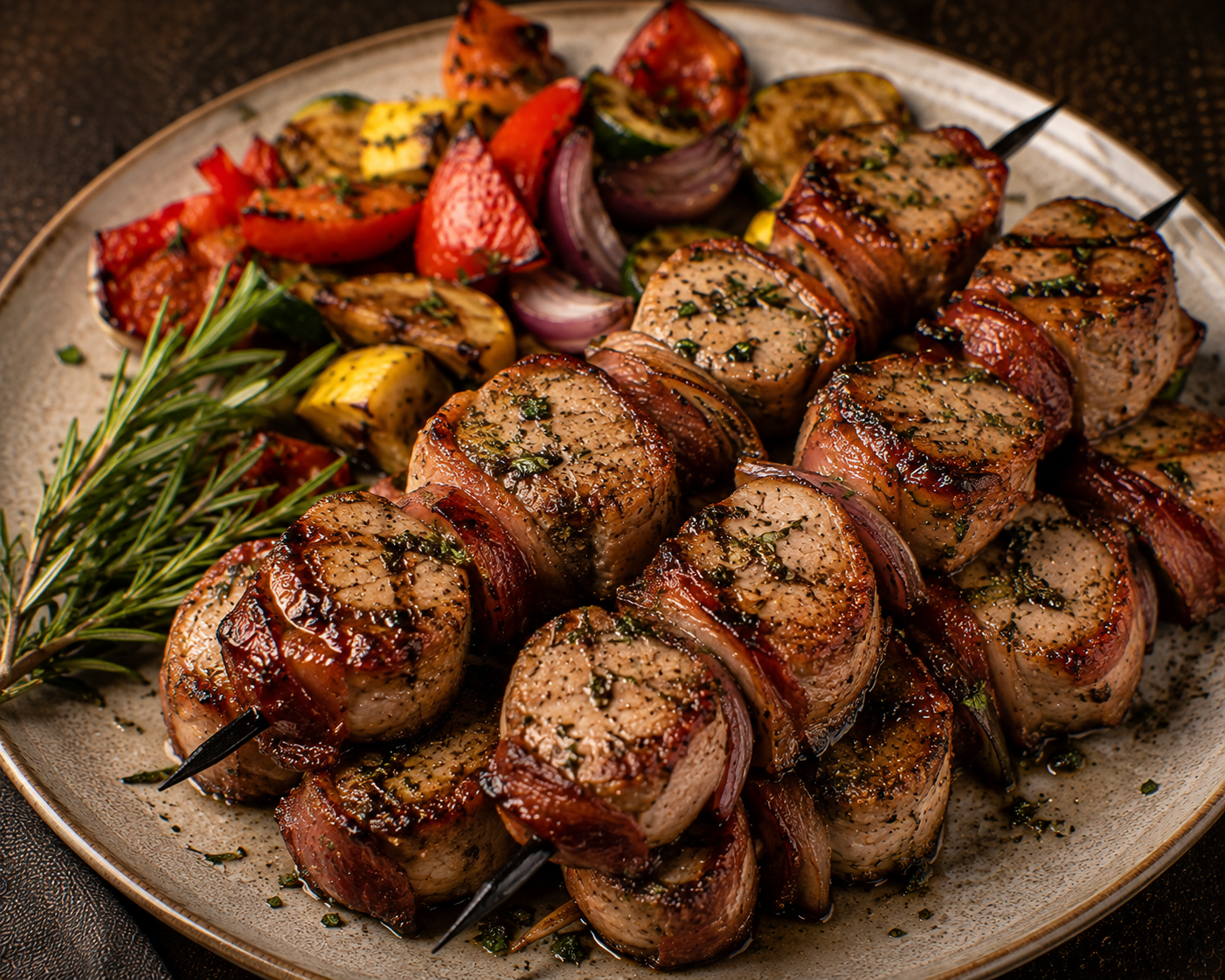 Pork Tenderloin Kabobs with Herbs and Bacon