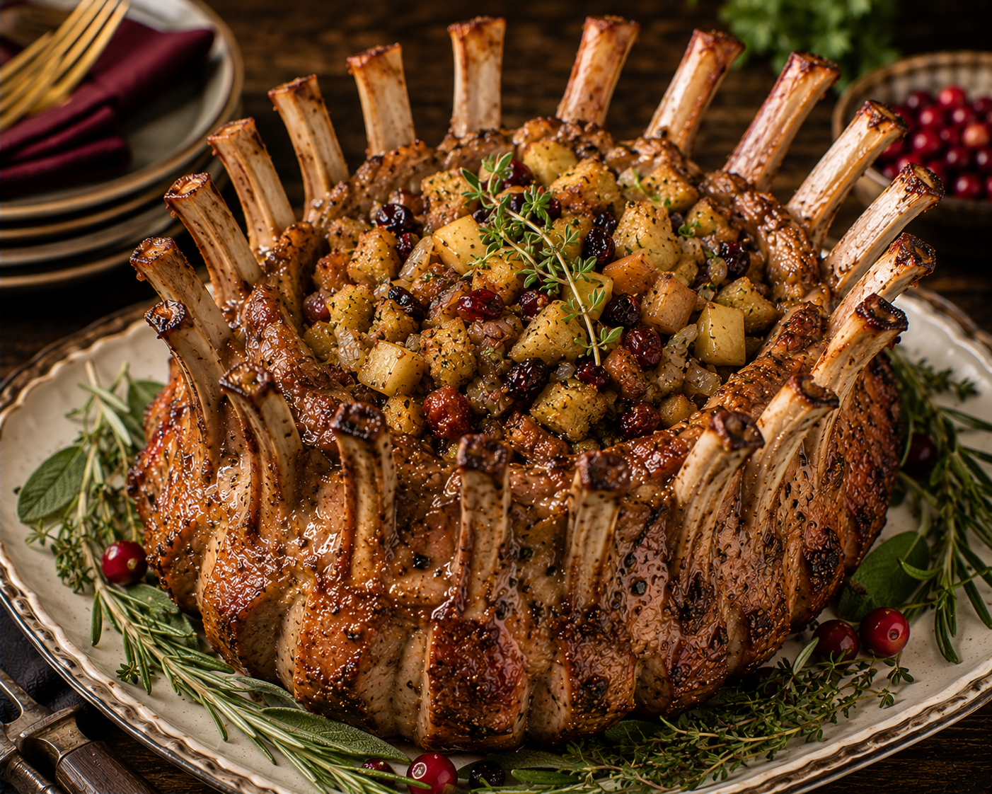 Crown Roast of Pork with Fruit Stuffing