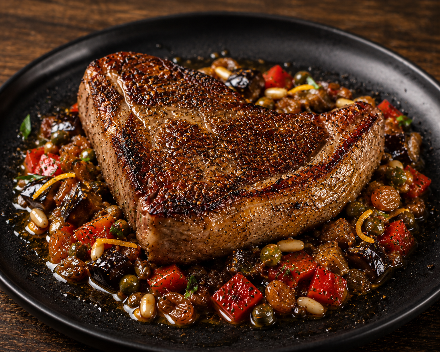 Loin Lamb Chops with Eggplant Caponata