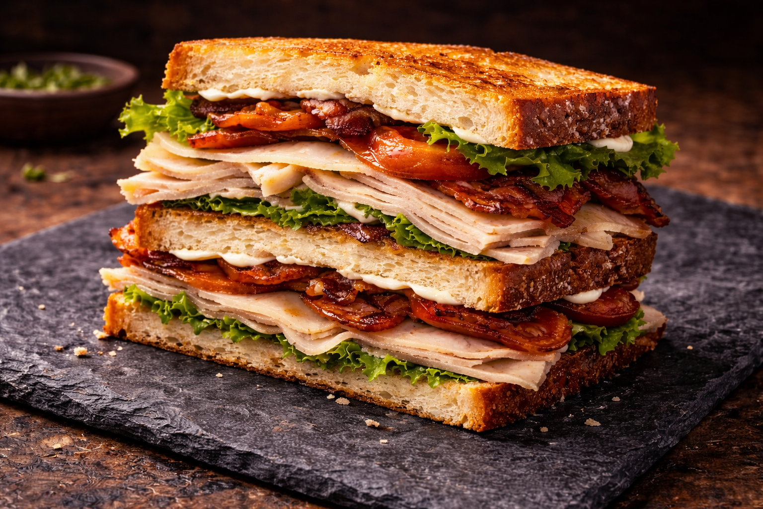Smoked Turkey and Double-Smoked Bacon Club Sandwich