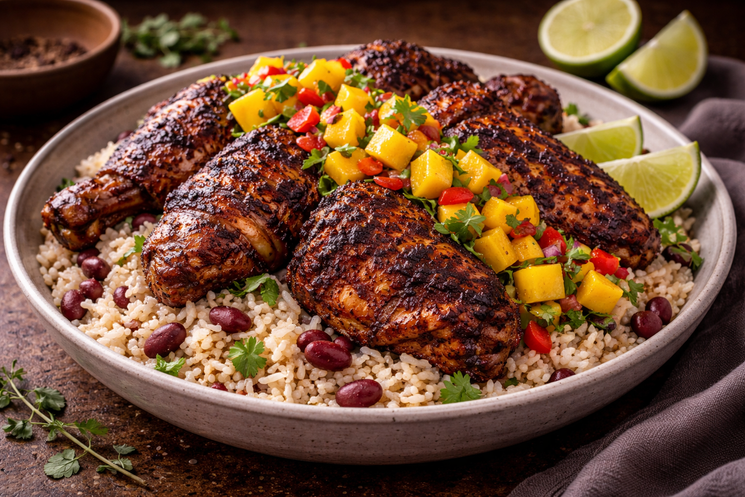 Rice and Peas with Jerk Chicken