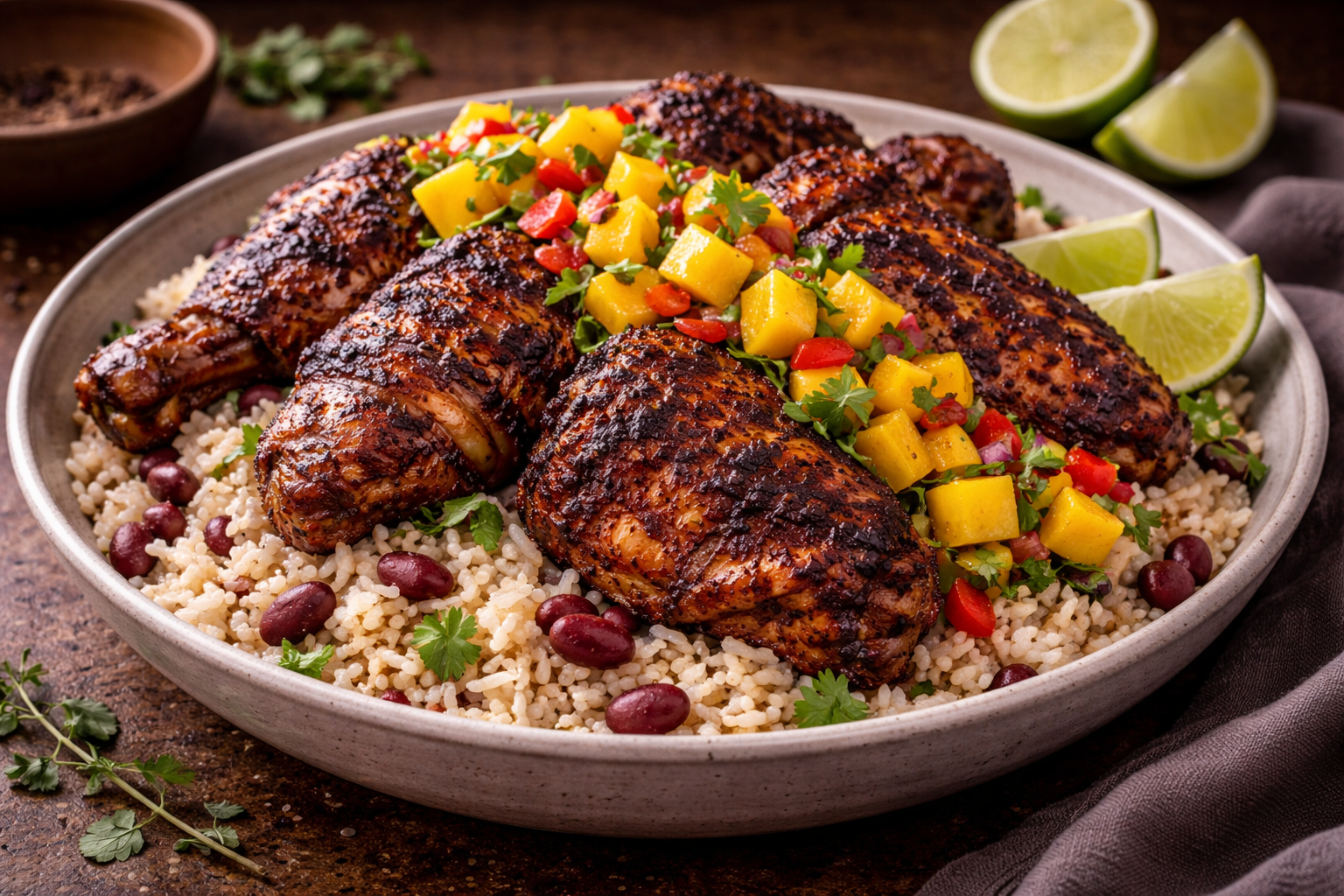 Rice and Peas with Jerk Chicken