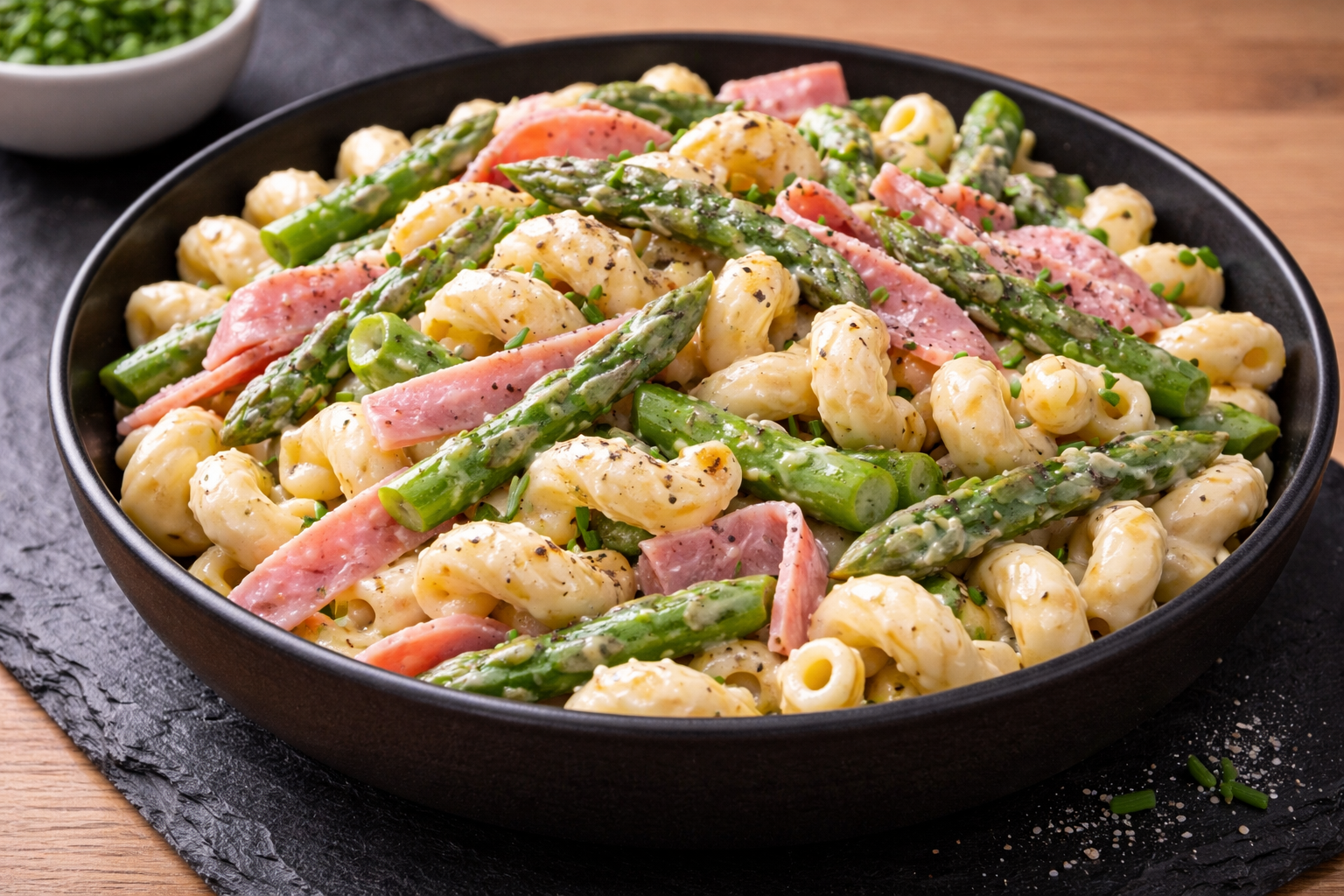 Pasta Salad with Horseradish Cream, Asparagus, and Ham