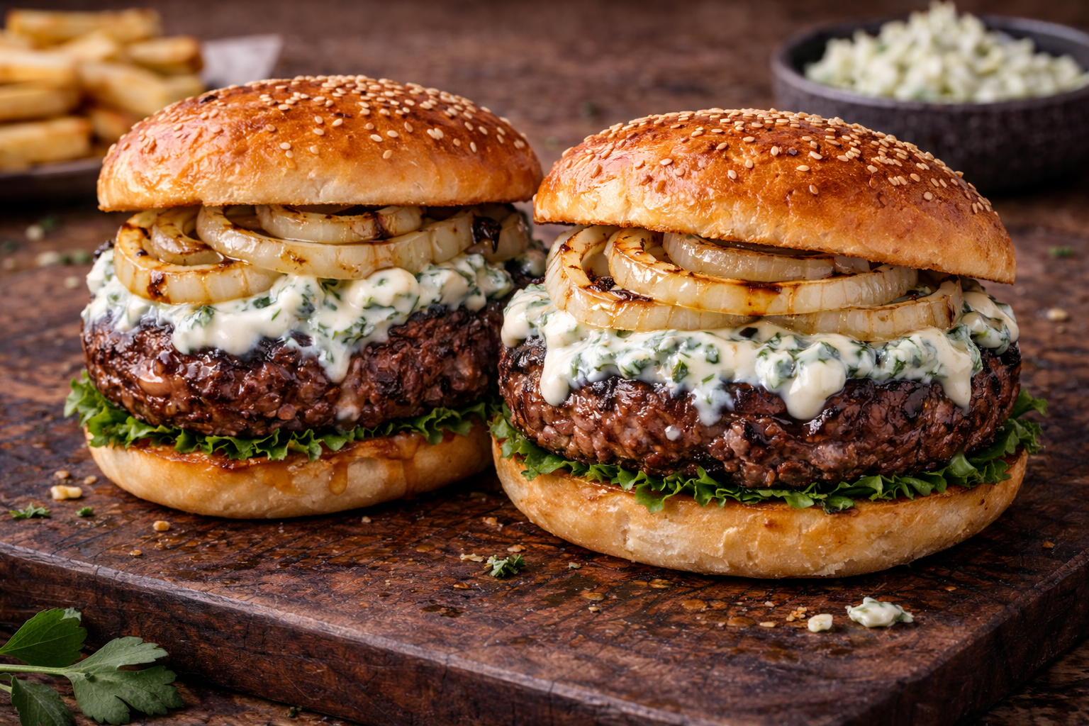 Blue Cheese Burgers with Grilled Onions