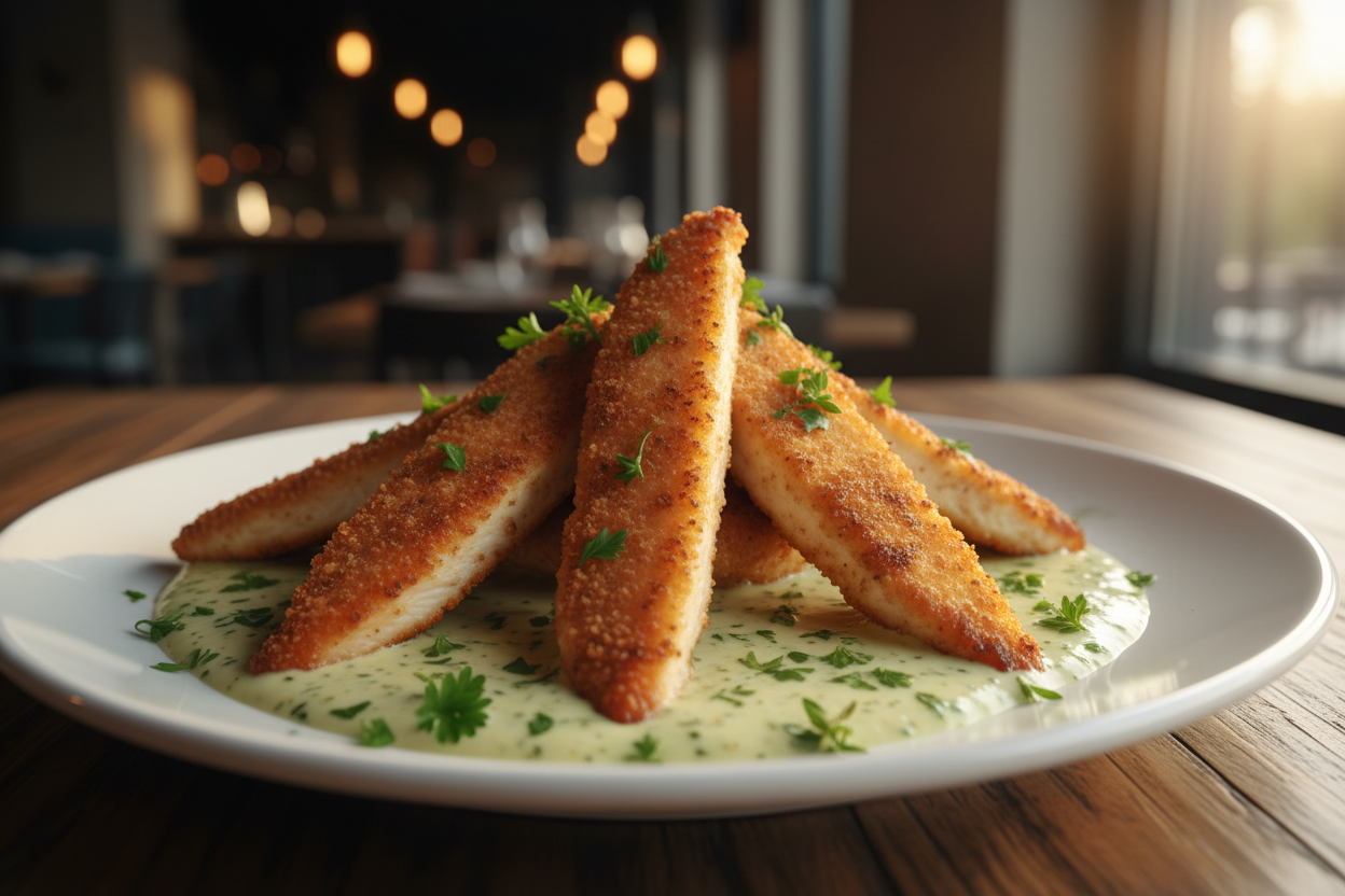 Savory Chicken Breast Strips with Garlic Herb Sauce
