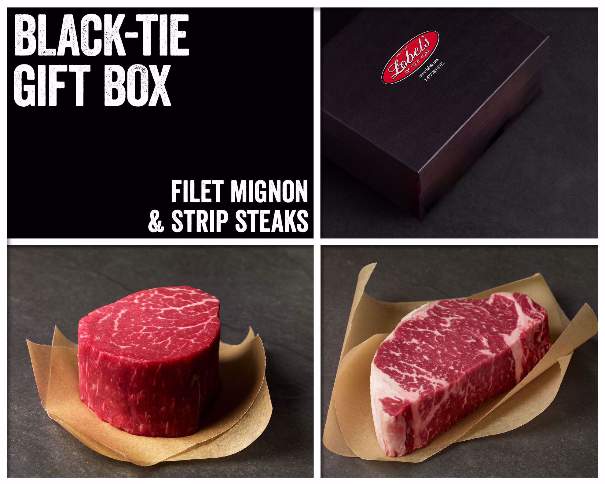 Black-Tie Gift Box: 2 (10 oz.) USDA Prime Filet Mignons & 1 (14 oz.) USDA Prime Dry-Aged Boneless Strip Steak