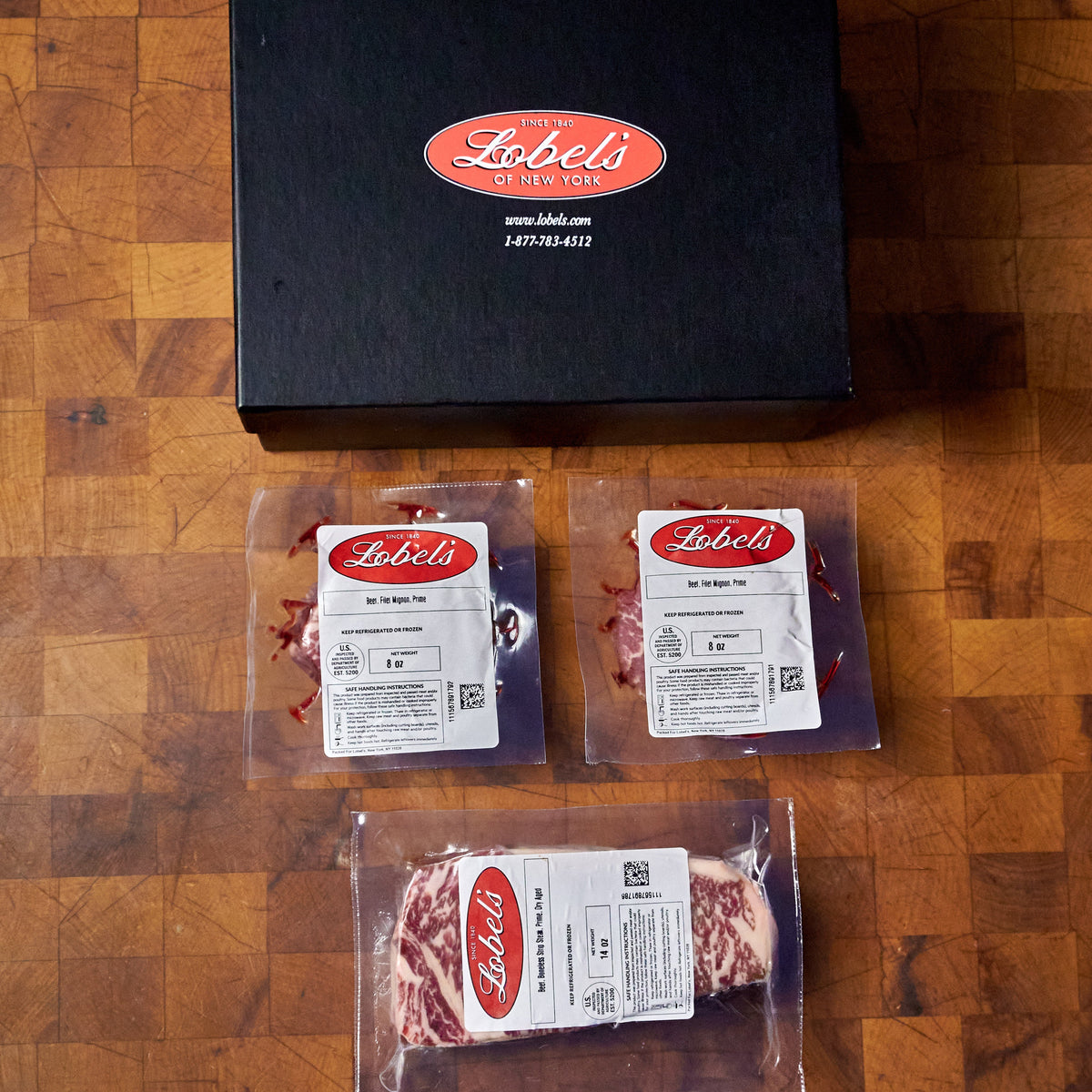 Black-Tie Gift Box: 2 (10 oz.) USDA Prime Filet Mignon & 1 (14 oz.) USDA Prime Dry-Aged Boneless Strip Steak
