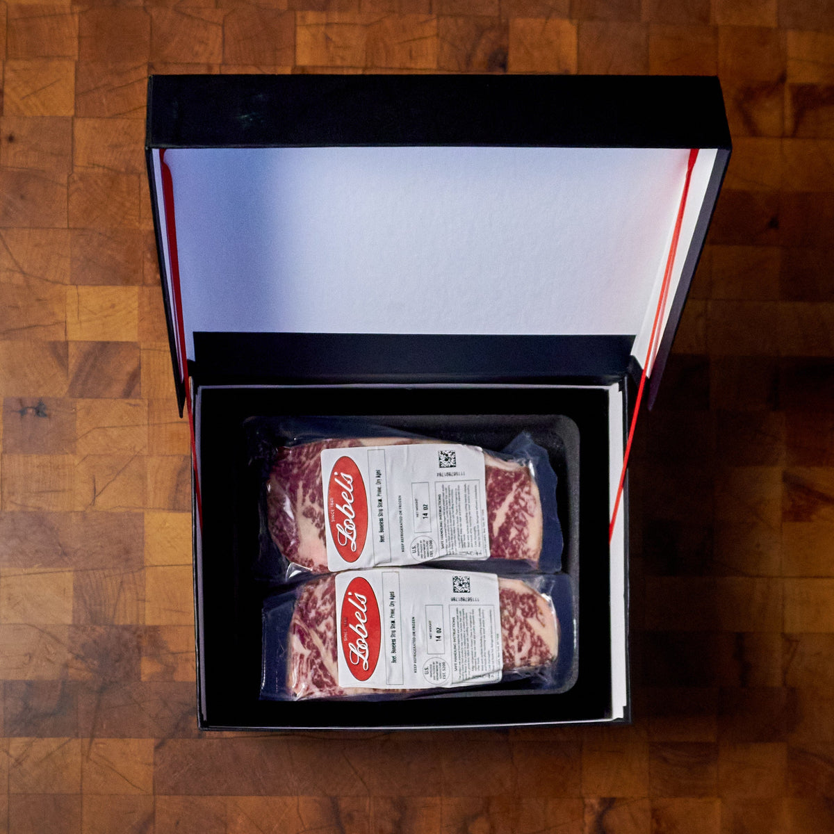 Black-Tie Gift Box: 2 (14 oz.) USDA Dry-Aged Prime Boneless Strip Steaks
