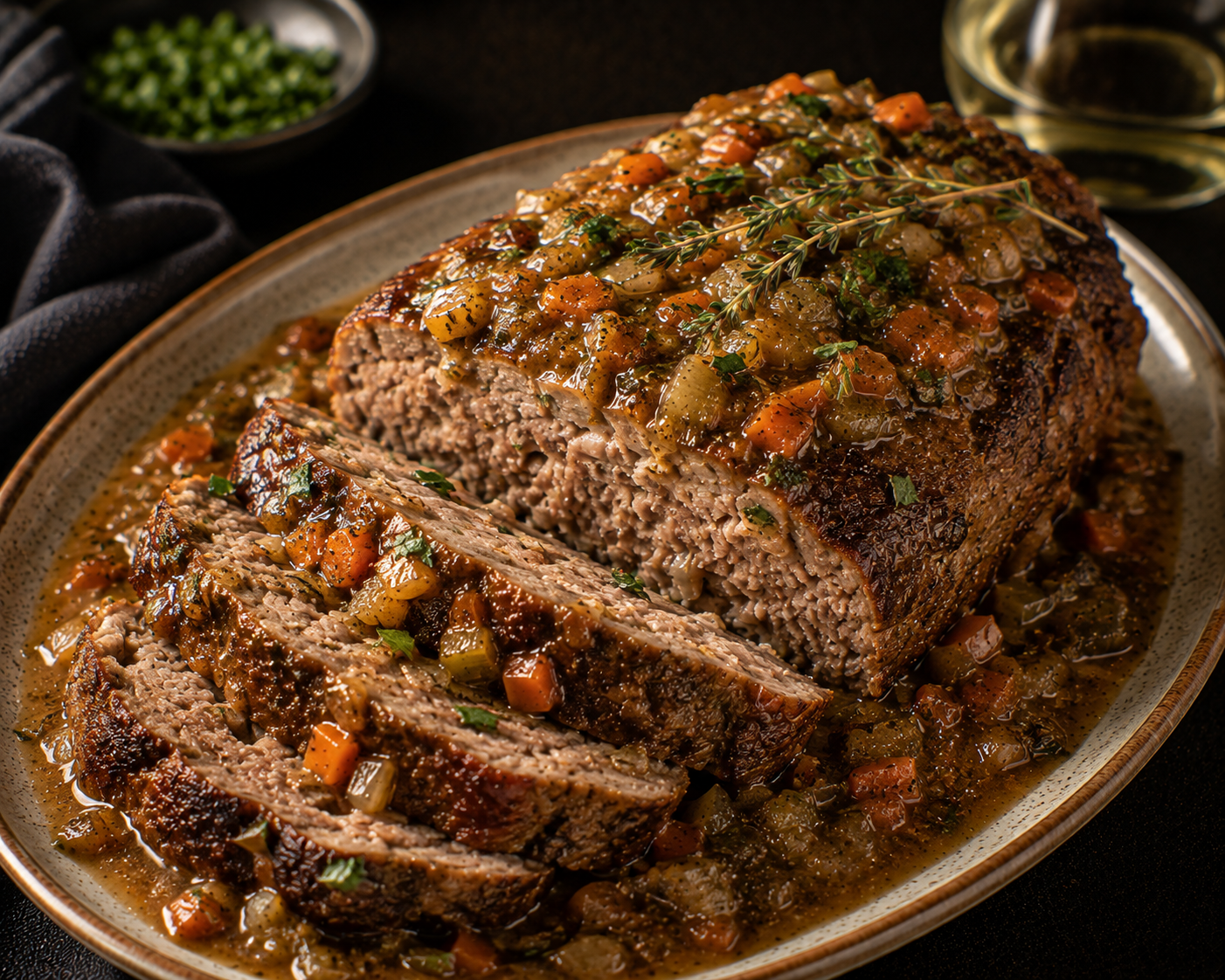 Tuscan-Style Meat Loaf with White Wine-Vegetable Sauce