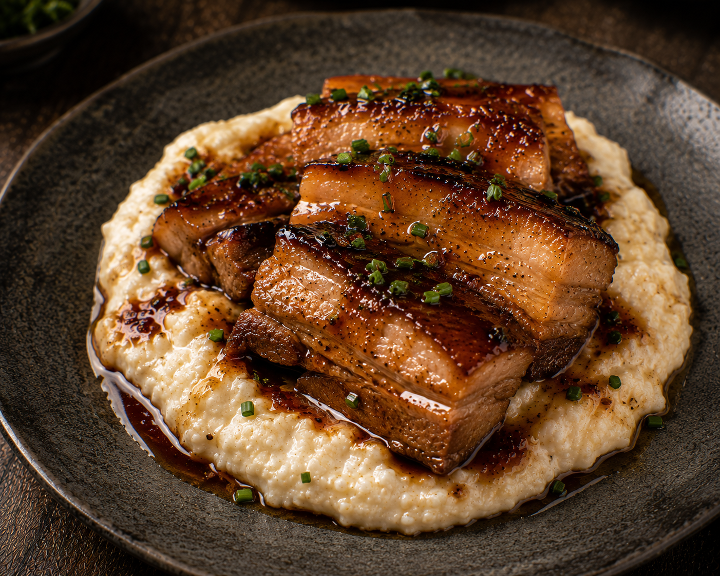 Braised Pork Belly with Creamy Grits