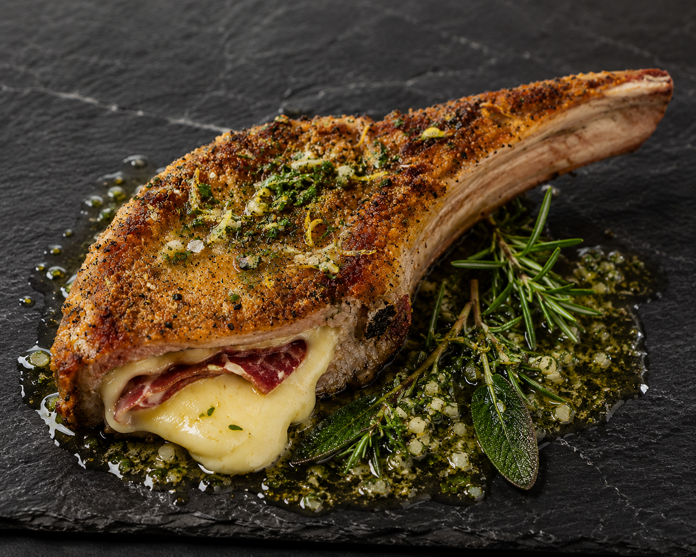 Stuffed Veal Chops with Fontina and Herb Butter