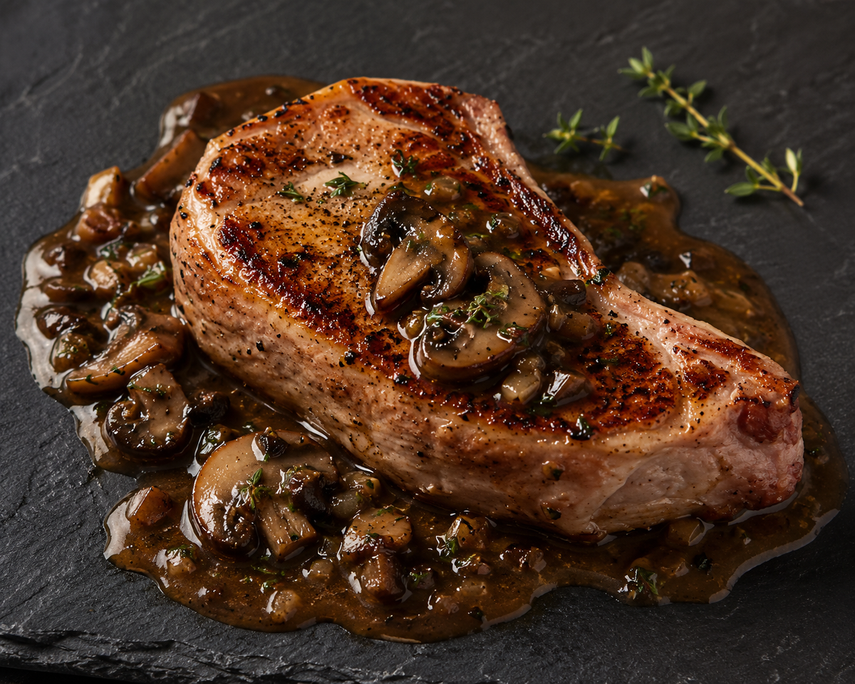Pan-Seared Veal Strip Steak with Wild Mushroom Sauce
