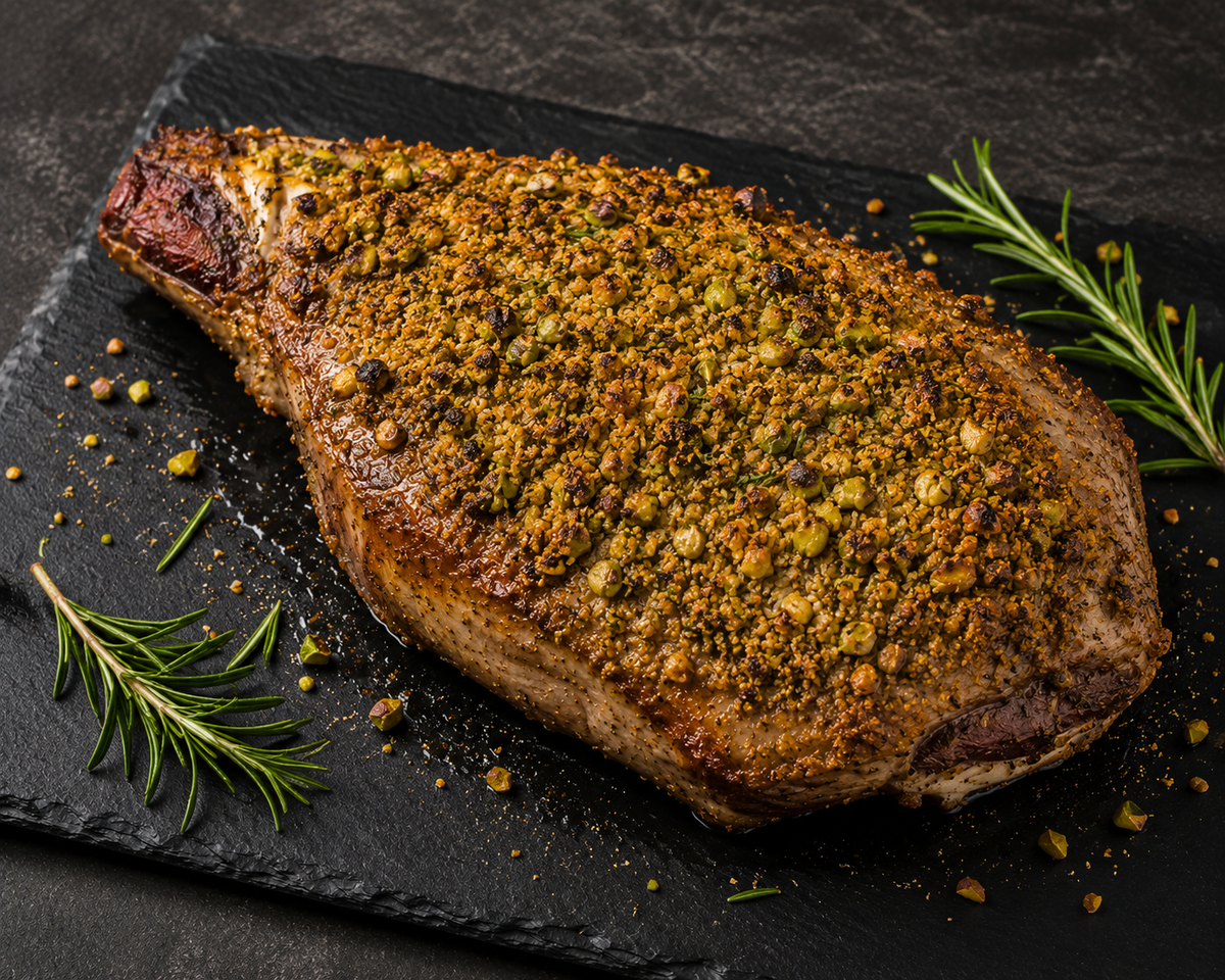 Slow-Roasted Leg of Lamb with Pistachio Crust