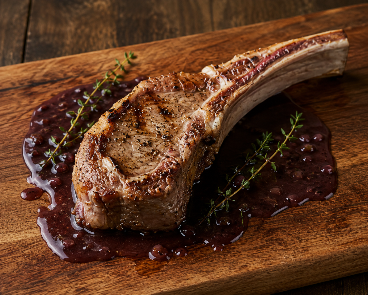 Classic Grilled Veal Chops and Merlot Wine Sauce