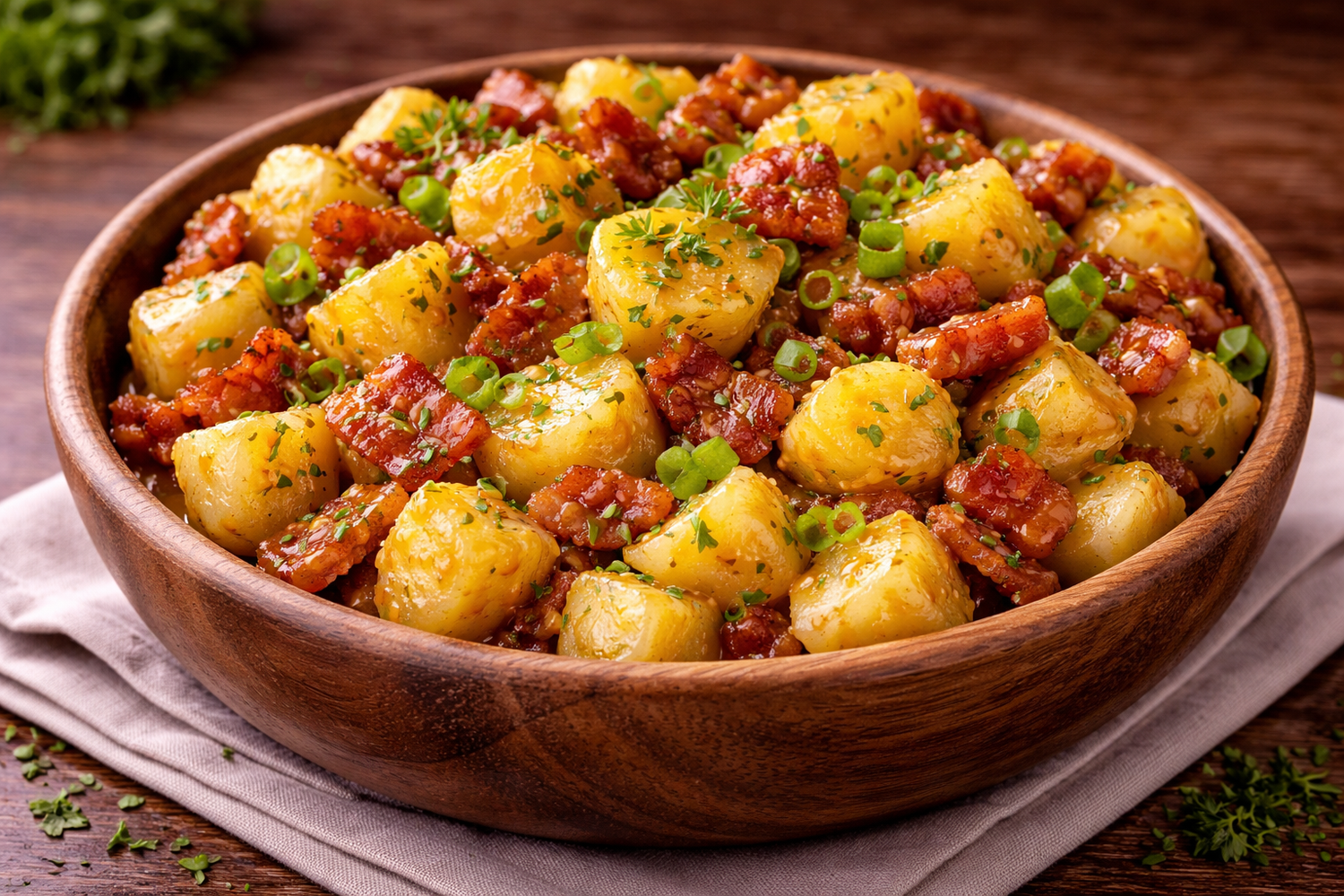 Warm Potato and Bacon Salad with Sweet Mustard Ketchup