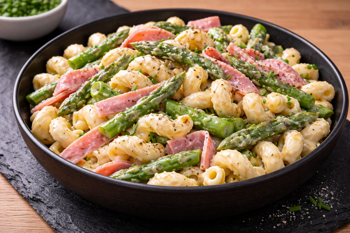Pasta Salad with Horseradish Cream, Asparagus, and Ham