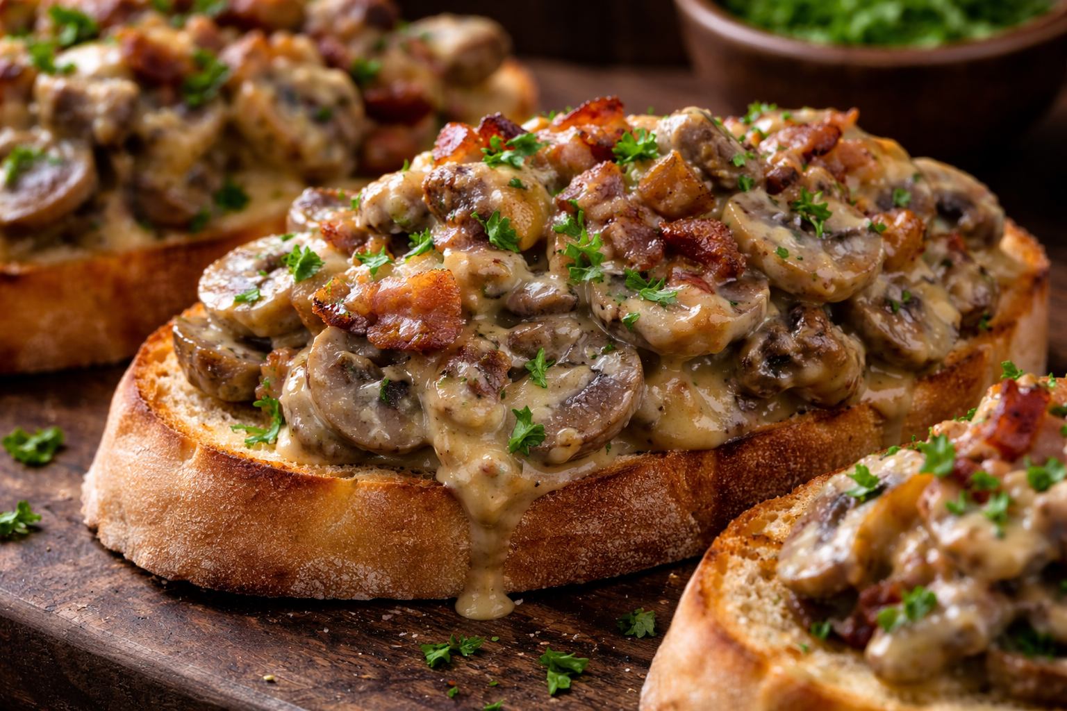 Mushrooms and Bacon in Creamy Mustard Sauce