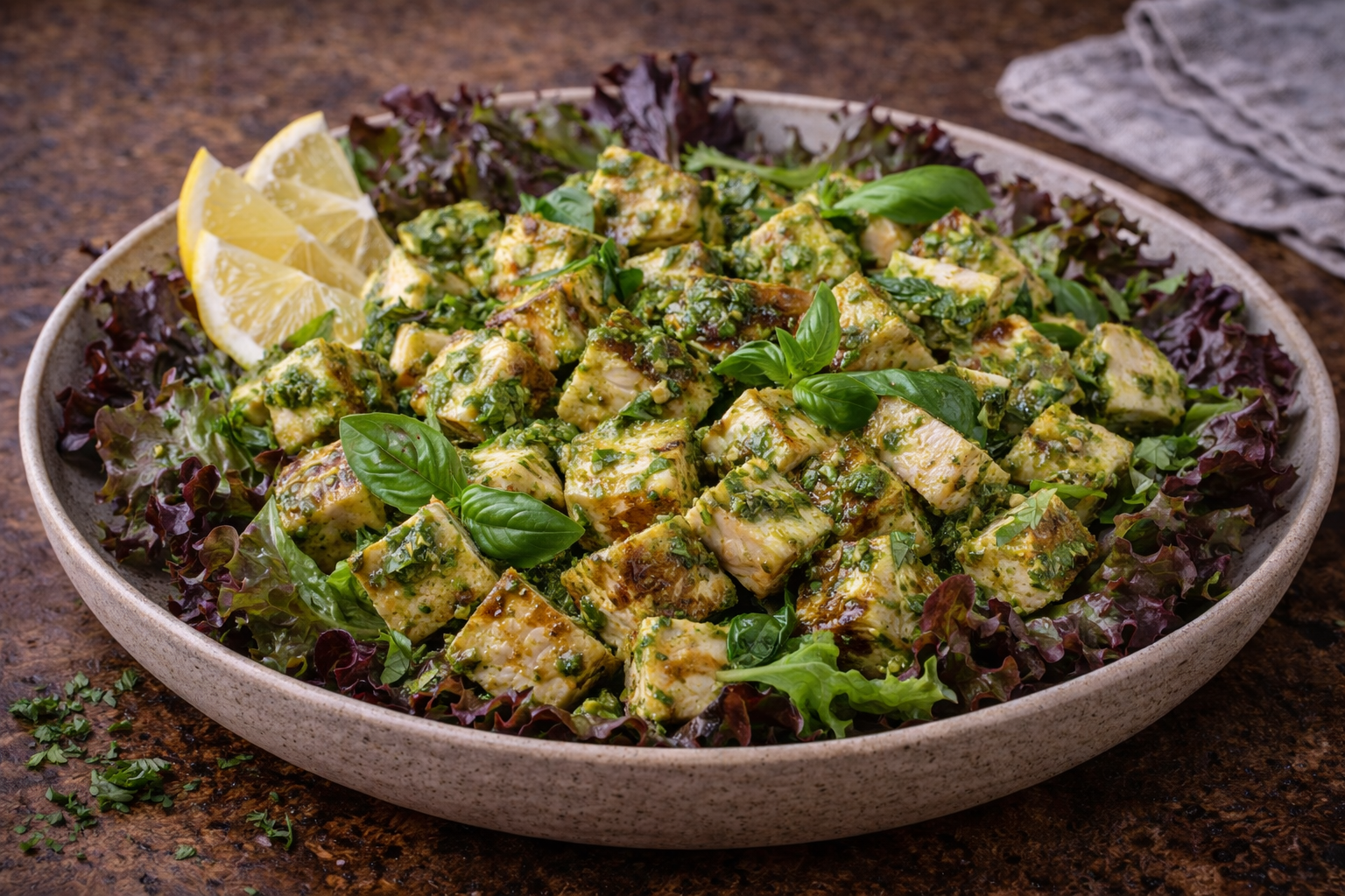 Cold Basil Pesto Chicken Salad