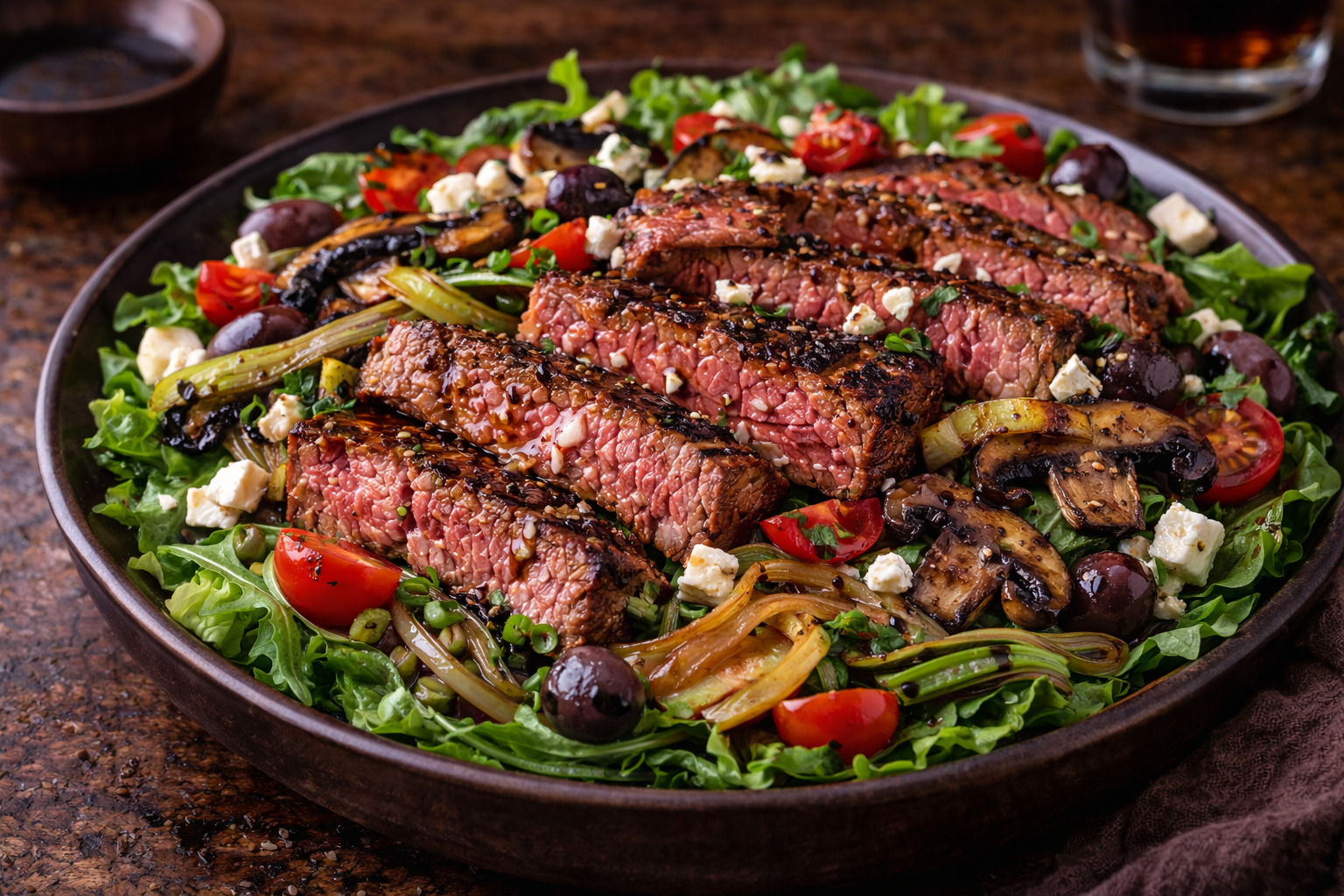 Grilled Steak Salad with Grilled Mushrooms and Scallions