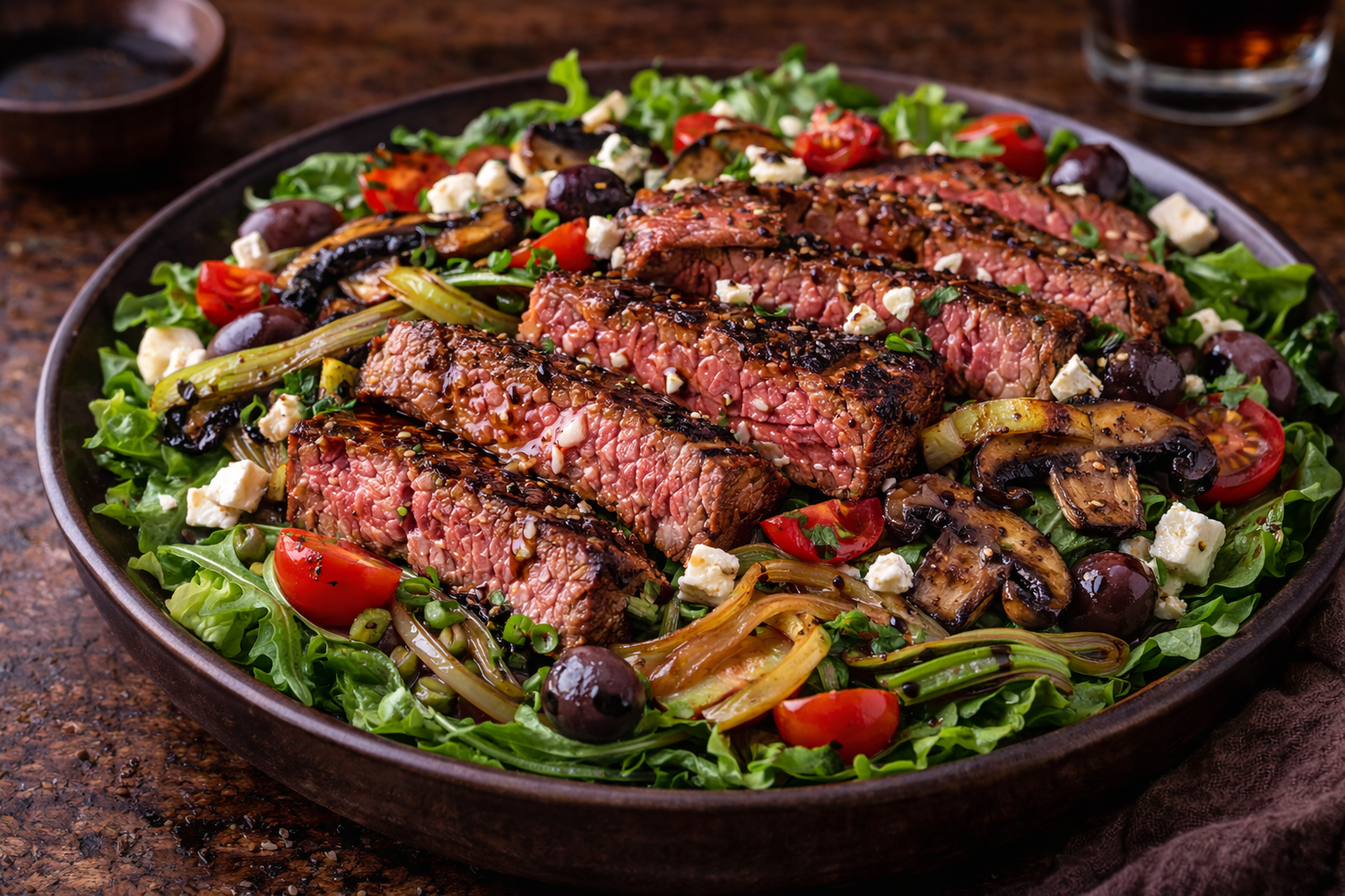 Grilled Steak Salad with Grilled Mushrooms and Scallions