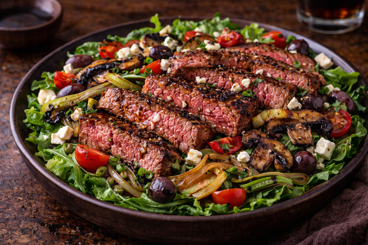 Grilled Steak Salad with Grilled Mushrooms and Scallions