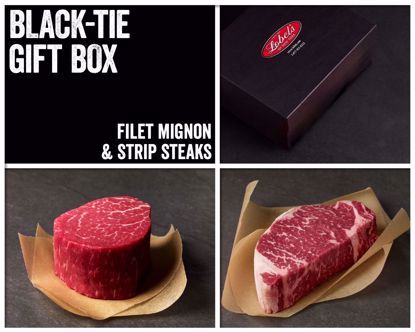 Black-Tie Gift Box: 2 (10 oz.) USDA Prime Filet Mignons & (14 oz.) USDA Prime Dry-Aged Boneless Strip Steak