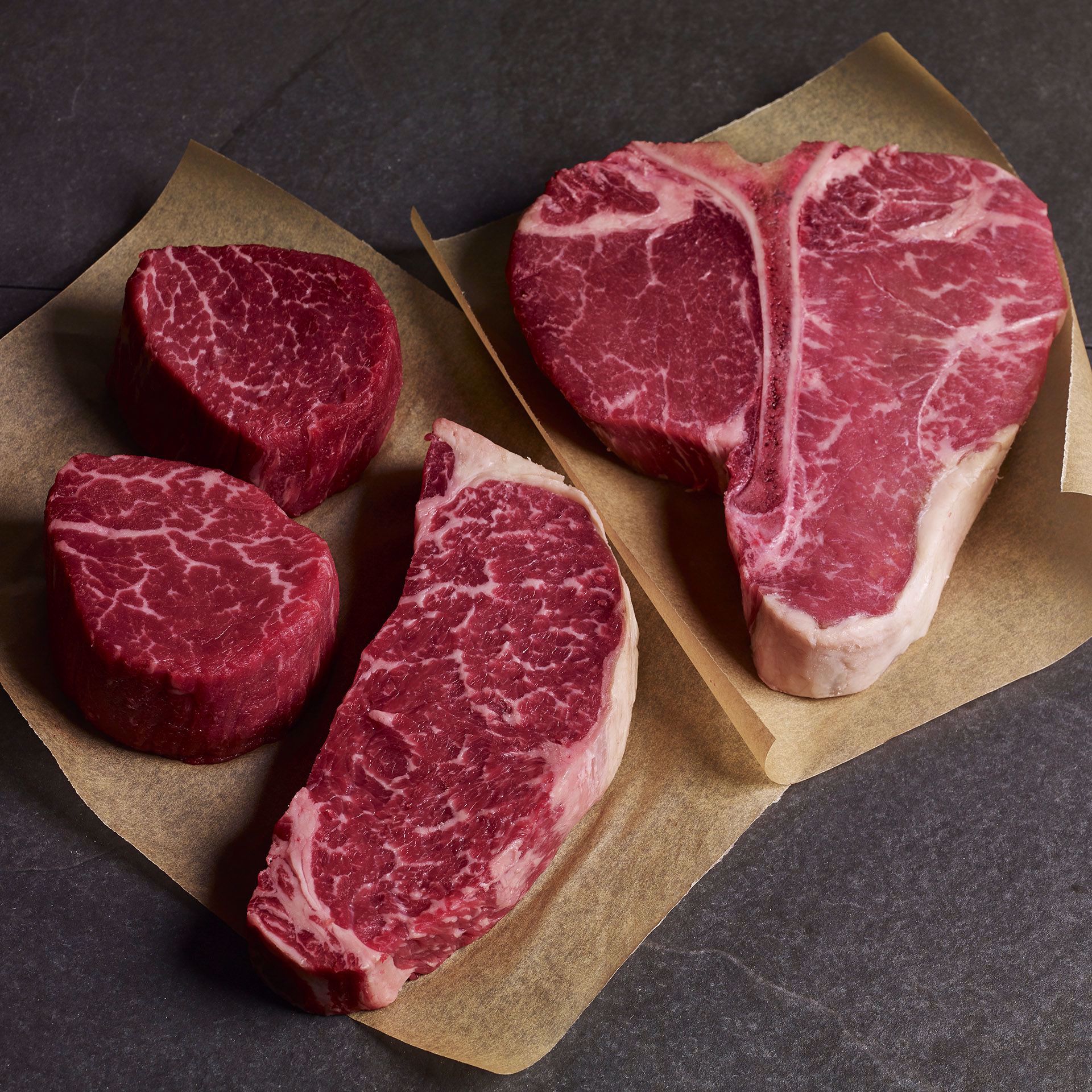 Picture of Starstruck: 2 (6 oz.) USDA Prime Filet Mignon, 2  (8 oz.) USDA Prime Dry-Aged Boneless Strip Steaks, 1 (22 oz.) USDA Prime Dry-Aged Porterhouse Steak