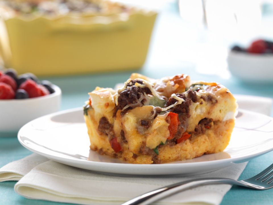 Spicy Beef Breakfast Strata